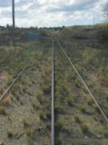Approaching the cutting north of Cooma rail yard. A small shed can be seen on the left.