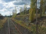 Further up the cutting out of Cooma. In the distance, the rail curves around towards a road bridge.
