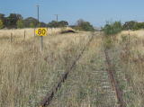 A closer look south at the platform. There appears to be room for a siding next to the main line, though no evidence of track exists there.