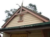 Spire on the Crookwell railway station, looking from the platform side.