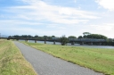 A suburban train crosses the railway bridge over the Hutt River.