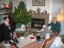 Mum and Dad after the presents were opened. Mum is on the phone to Lisa.