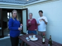 Denise, Jann and Mauricio outside one of the rooms at the Sand Castle Motel, Peka Peka.