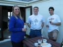 Denise, me (Nicholas), and Mauricio outside one of the rooms at the Sand Castle Motel, Peka Peka.