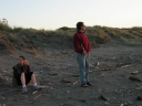 Snaiet and Paul on the beach at Peka Peka.