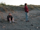 Snaiet and Paul on the beach at Peka Peka.