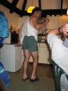 Paul mid-action while playing Pictionary-charades.