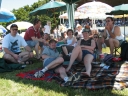 The gang pose for a photo under the gazebo at Tauherenikau.