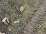 Looking down from the northern face of the Monaro Highway bridge to the points and nearby structures.