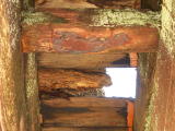 A closer look up through the decking of Guises Creek bridge.