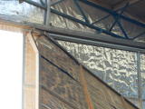 A closer look at the damage to the carriage shed door at Michelago.