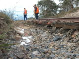 Remaining flood water still flows down near 341.8km, looking up towards the Tuggeranong valley.