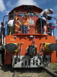 A view from the track in front of diesel 7319 at Royalla station.