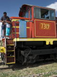 Looking up at one side of diesel 7319 at Royalla station.