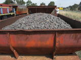 A look along the top of the wagons in the Royalla siding. To the right, the Monaro highway can be seen.