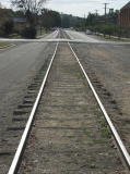Looking up Dutton street towards the Yass river. The track is still laid all the way up.