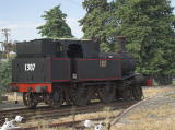 A rear view of steam engine 1307 from the southern end of the yard. The boiler has received some damage.