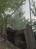 Looking up the embankment on the south side of the Yass bridge, a 'No Access' sign and gate.